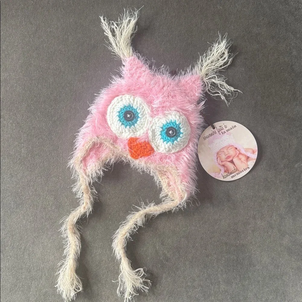 Daisy Baby Unisex Infant Beanie Hat Fisher Pink Owl Photography 0-6 months NWT